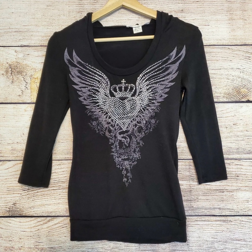 Layered with Love Rocker Studded Wings Heart Crown Hoodie/Top  ❤︎